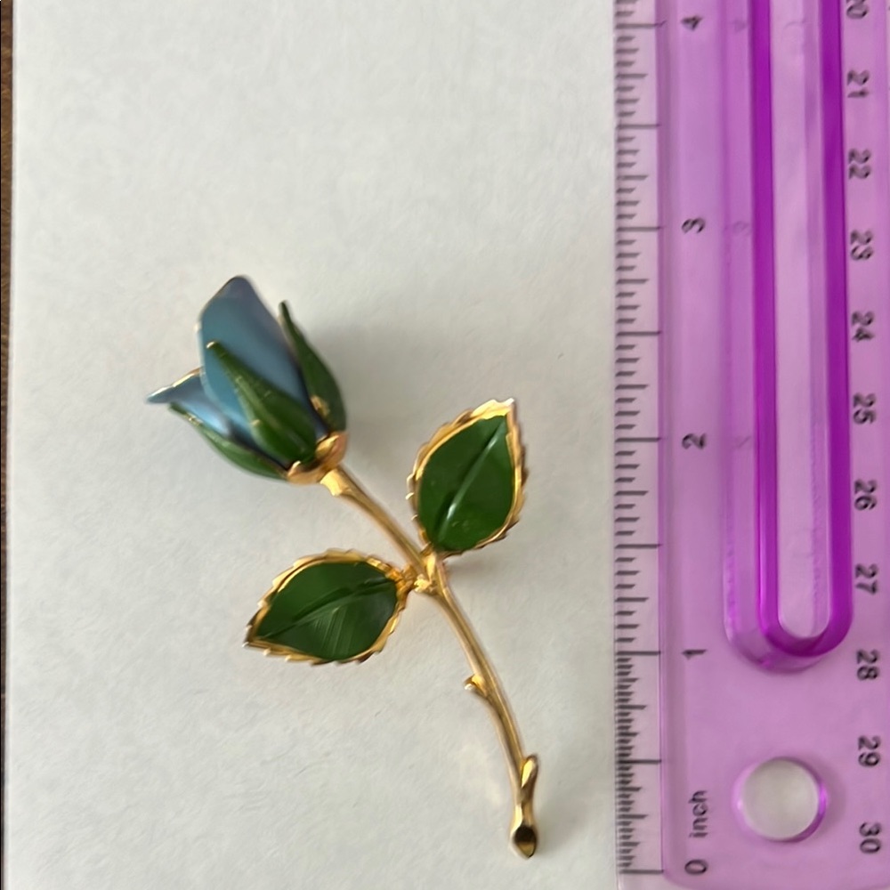 Vintage Blue and Green Rose Brooch